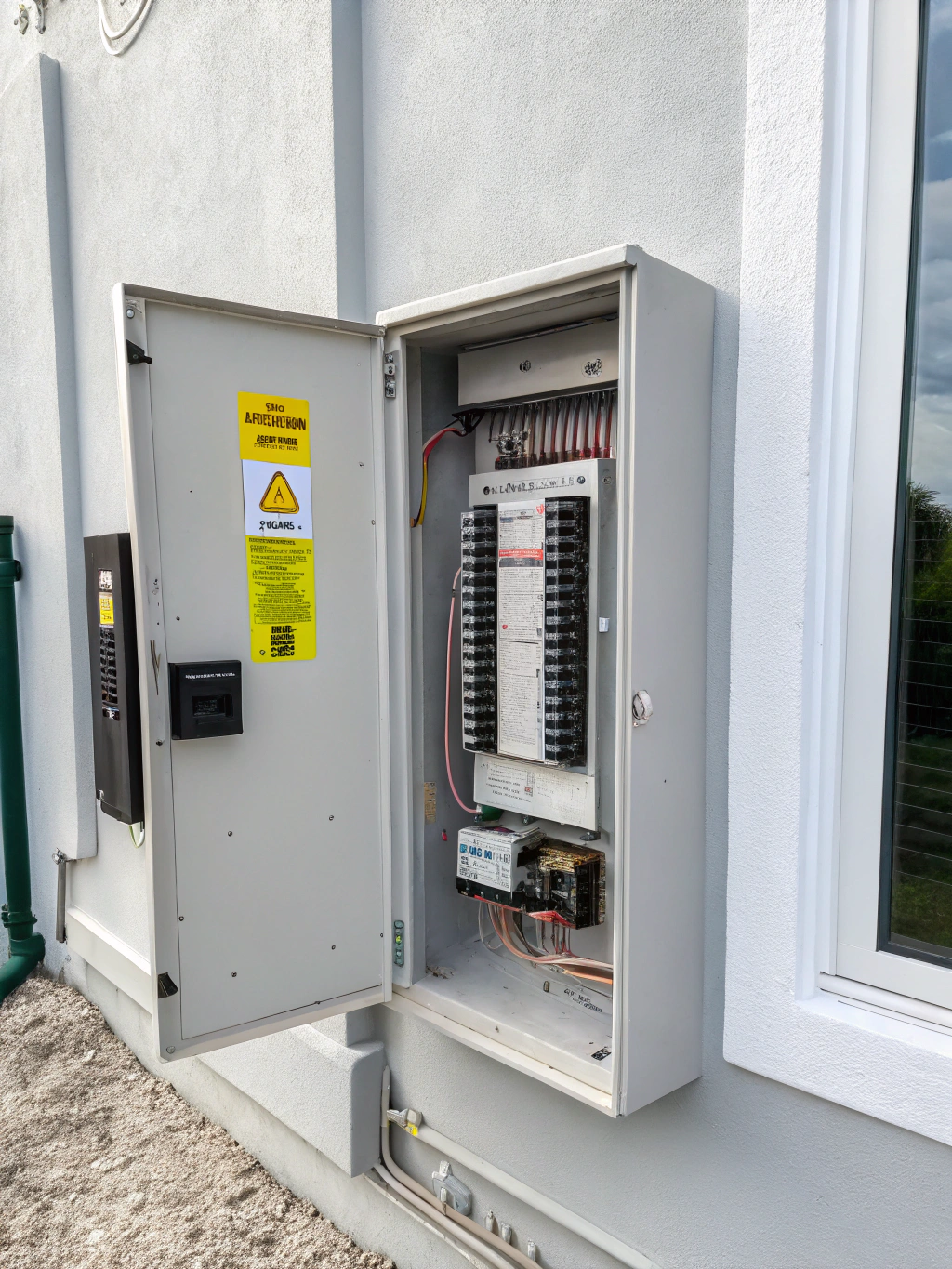 High-visibility arc flash warning label mounted on industrial electrical equipment