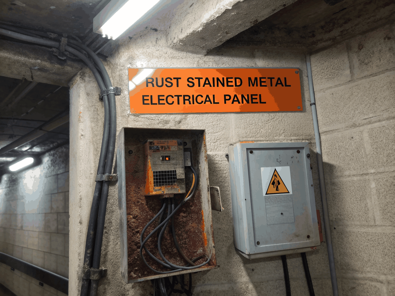 Industrial arc flash warning label on electrical equipment