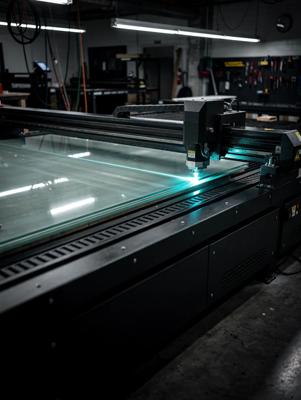 CO₂ laser cutting cast acrylic sheet at Evermark Industrial Solutions facility