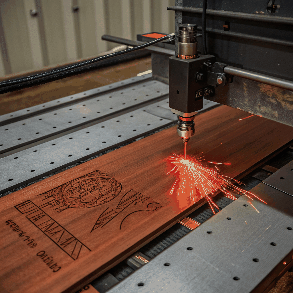 Laser engraving machine in operation